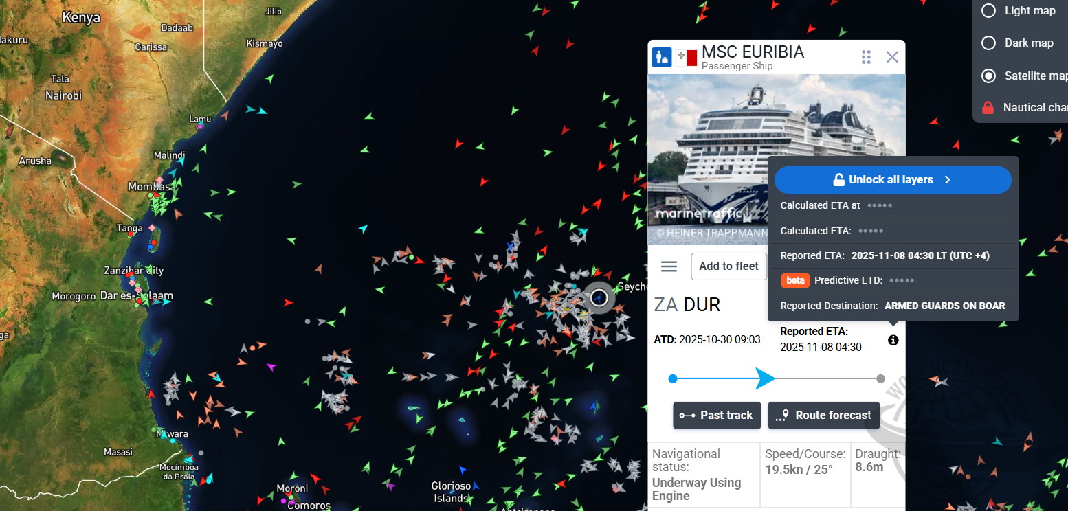 navio MSC guardas armados piratas