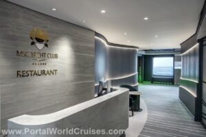 Entrada e recepção do restaurante exclusivo do MSC Yacht Club, novidade da reforma do MSC Musica